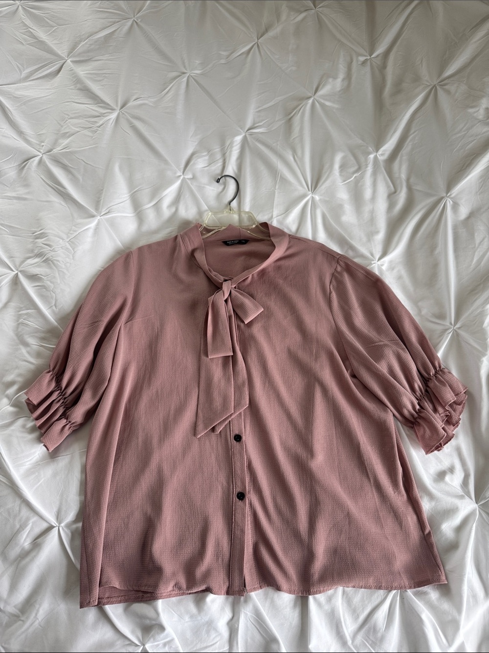 Mauve Tie-Neck Button Blouse